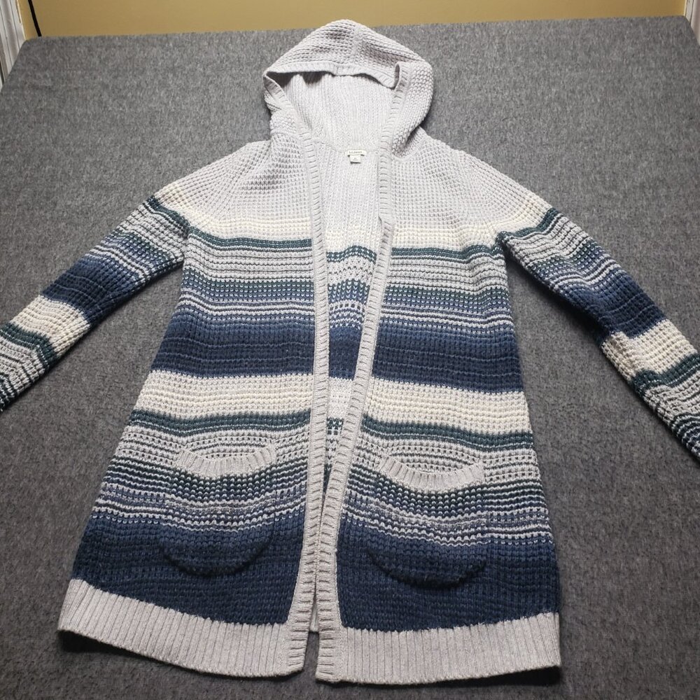 LL Bean All-Day Waffle Knit Hooded Wrap Cardigan Sweater Women’s Medium